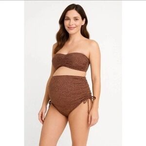 A Pea In The Pod Maternity Bikini Swimsuit Strapless Bandeau Animal Print Medium